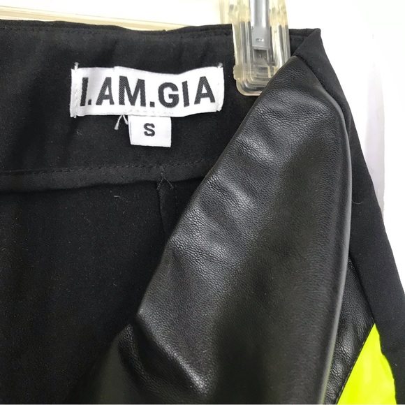 I AM GIA Anastasia Pants Faux Leather Stretch Zipper Festival Neon Straight Leg - Picture 6 of 16